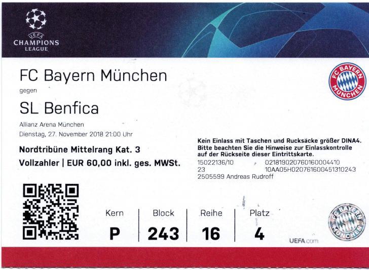 FC Bayern München - Sport Lisboa e Benfica am 27.11.2018