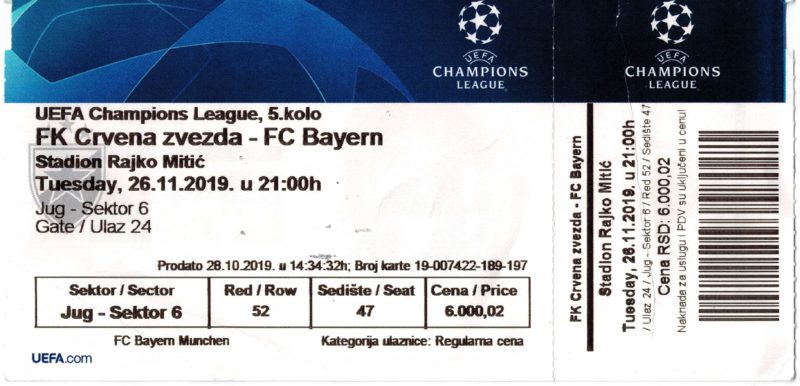 Ticket Fußballclub Roter Stern Belgrad - FC Bayern München am 26.11.2019